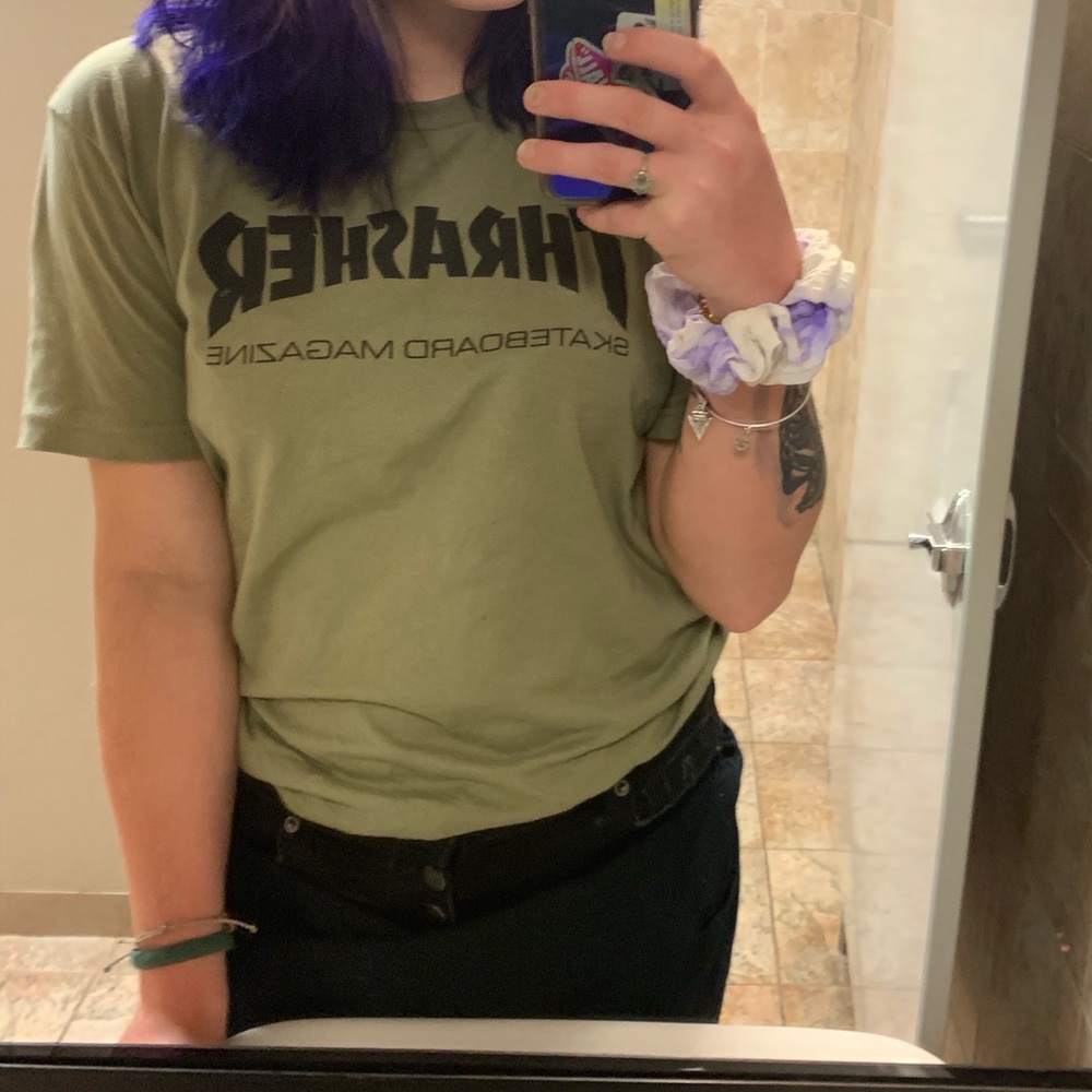 Olive green thrasher t shirt